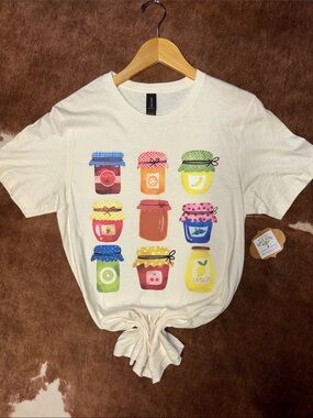 NEW! Gildan Cream Kids Short-Sleeve Tee with Colorful Jam Jar Print